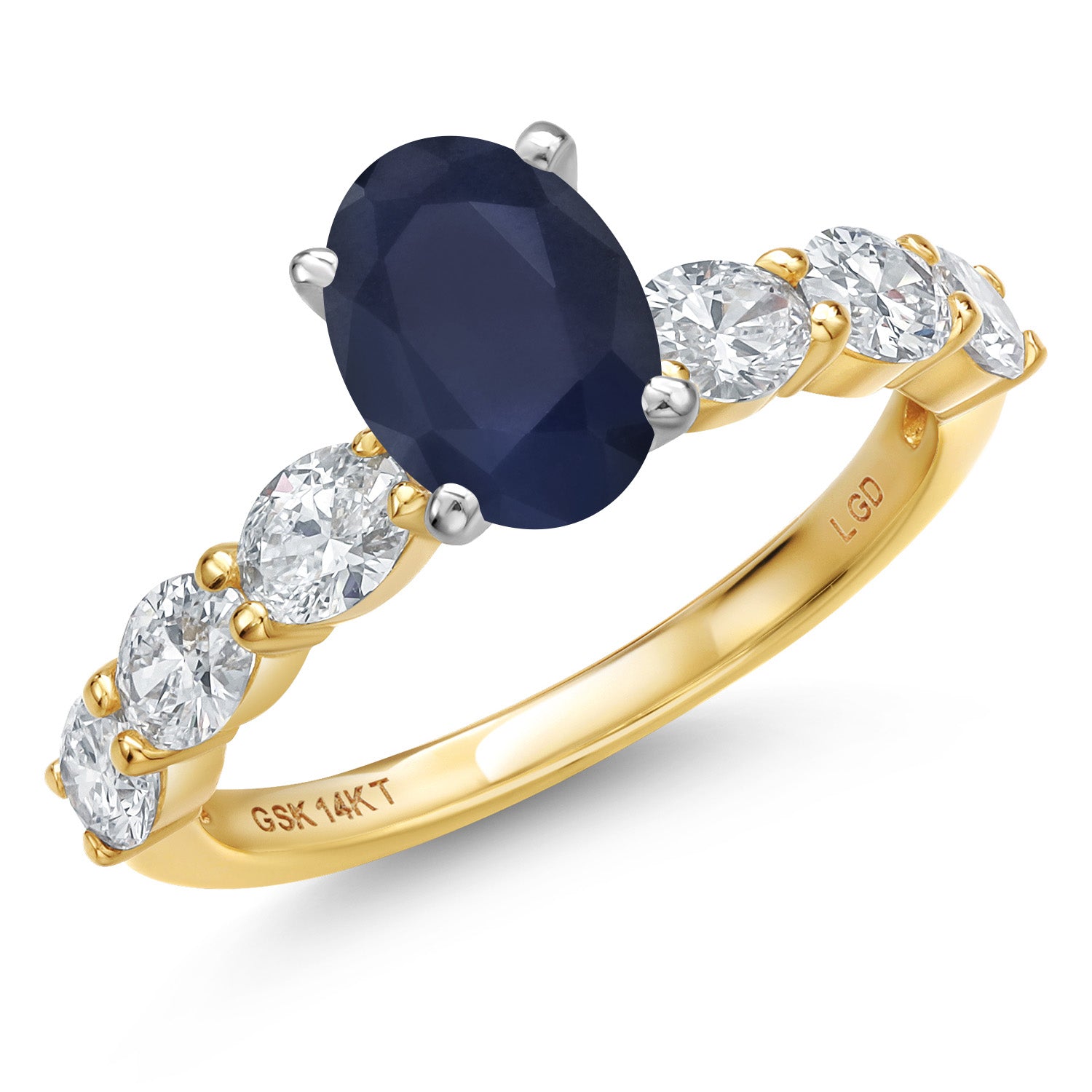 14K Two Tone Gold Blue Sapphire and Lab Grown Diamond Engagement Ring For Women | 2.70 Cttw | Oval 8X6MM | Gemstone September Birthstone | Available in Size 5,6,7,8,9