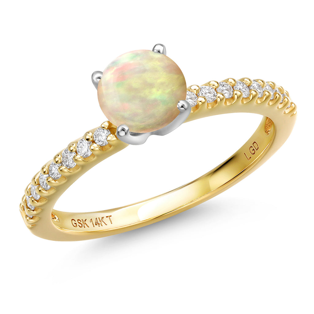 Ethiopian Opal-Cabochon - October_8_Ring in 14K Two Tone Gold