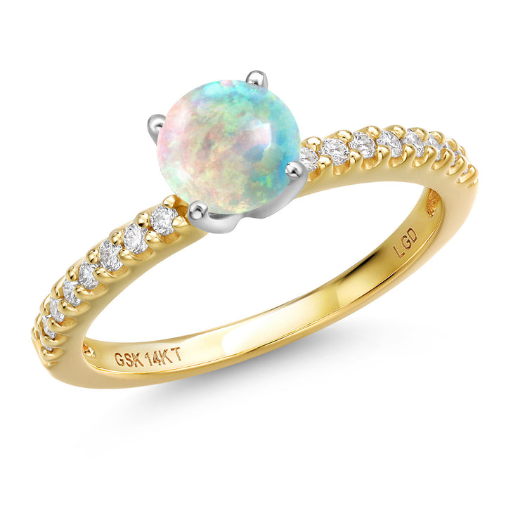White Opal-Cabochon - October_5_Ring in 14K Two Tone Gold