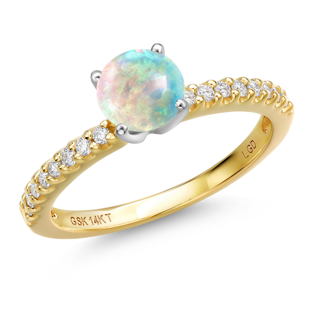 White Opal-Cabochon - October_7_Ring in 14K Two Tone Gold