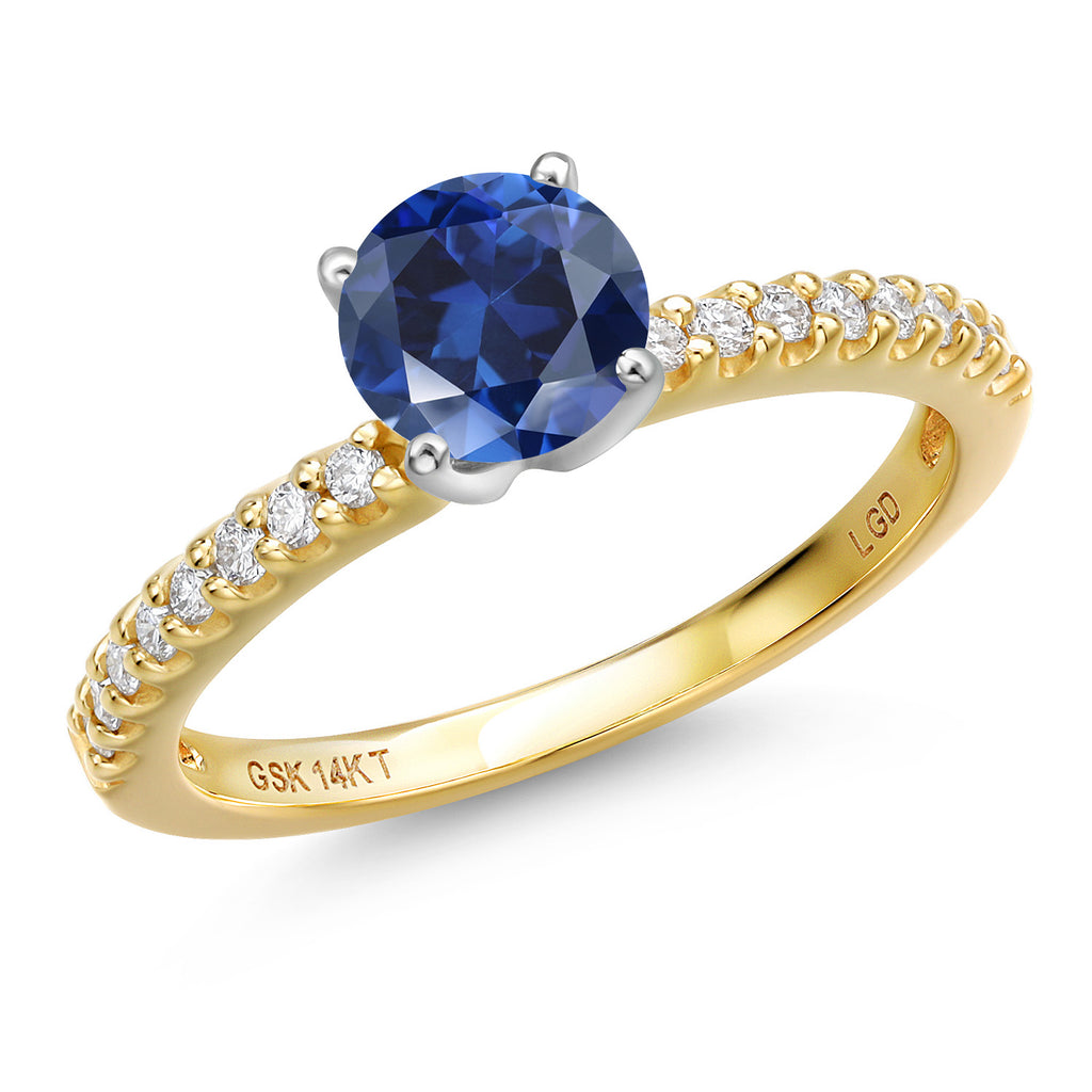 Blue Created Sapphire - September_7_Ring in 14K Two Tone Gold