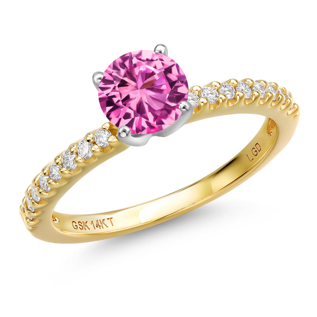 Pink Created Sapphire - September_6_Ring in 14K Two Tone Gold