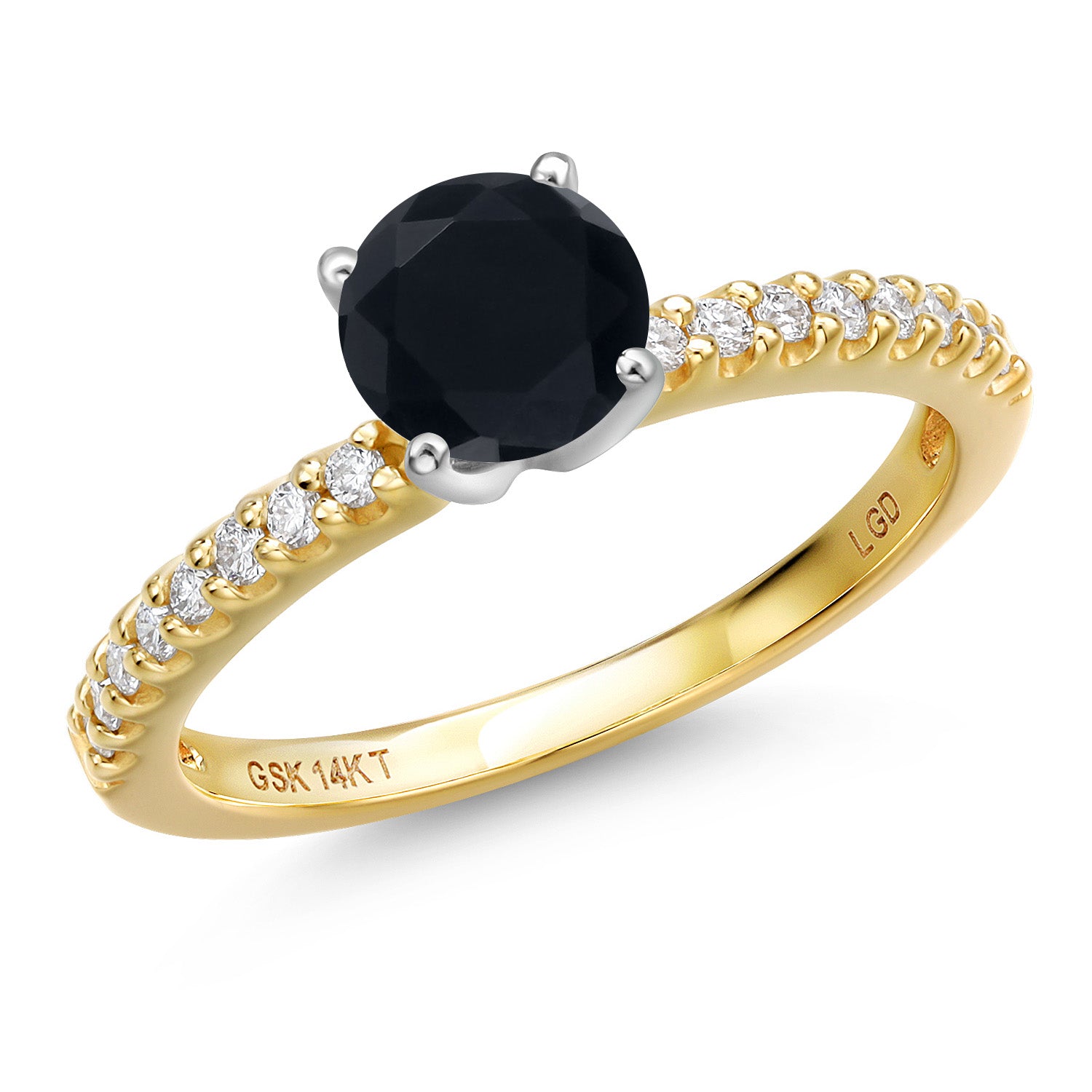 14K Two Tone Gold Black Onyx and Lab Grown Diamond Solitaire Engagement Ring For Women | 0.96 Cttw | Round 6MM | Gemstone December Birthstone | Available in Size 5,6,7,8,9