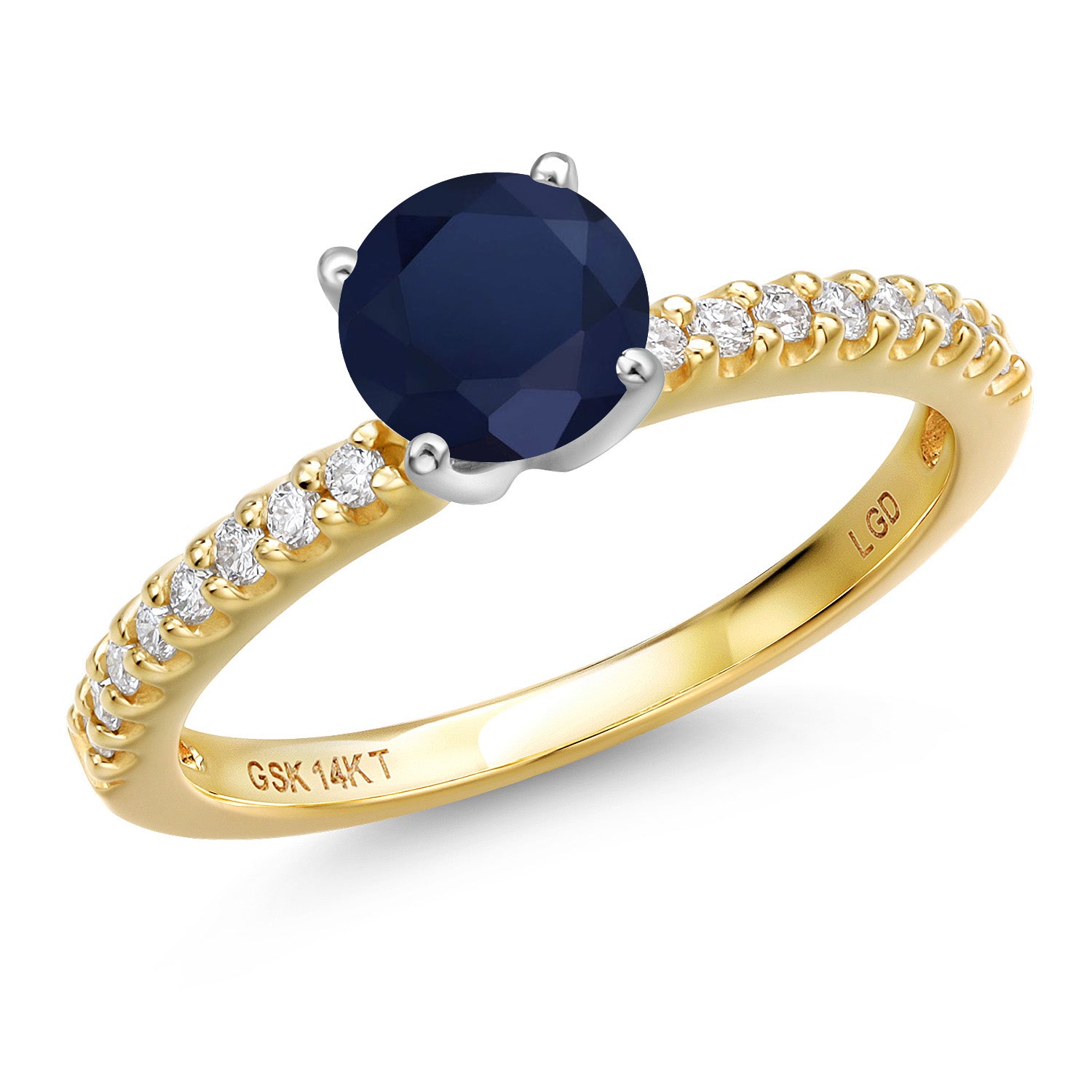 14K Two Tone Gold Blue Sapphire and Lab Grown Diamond Engagement Ring For Women | 1.26 Cttw | Round 6MM | Gemstone September Birthstone | Available in Size 5,6,7,8,9