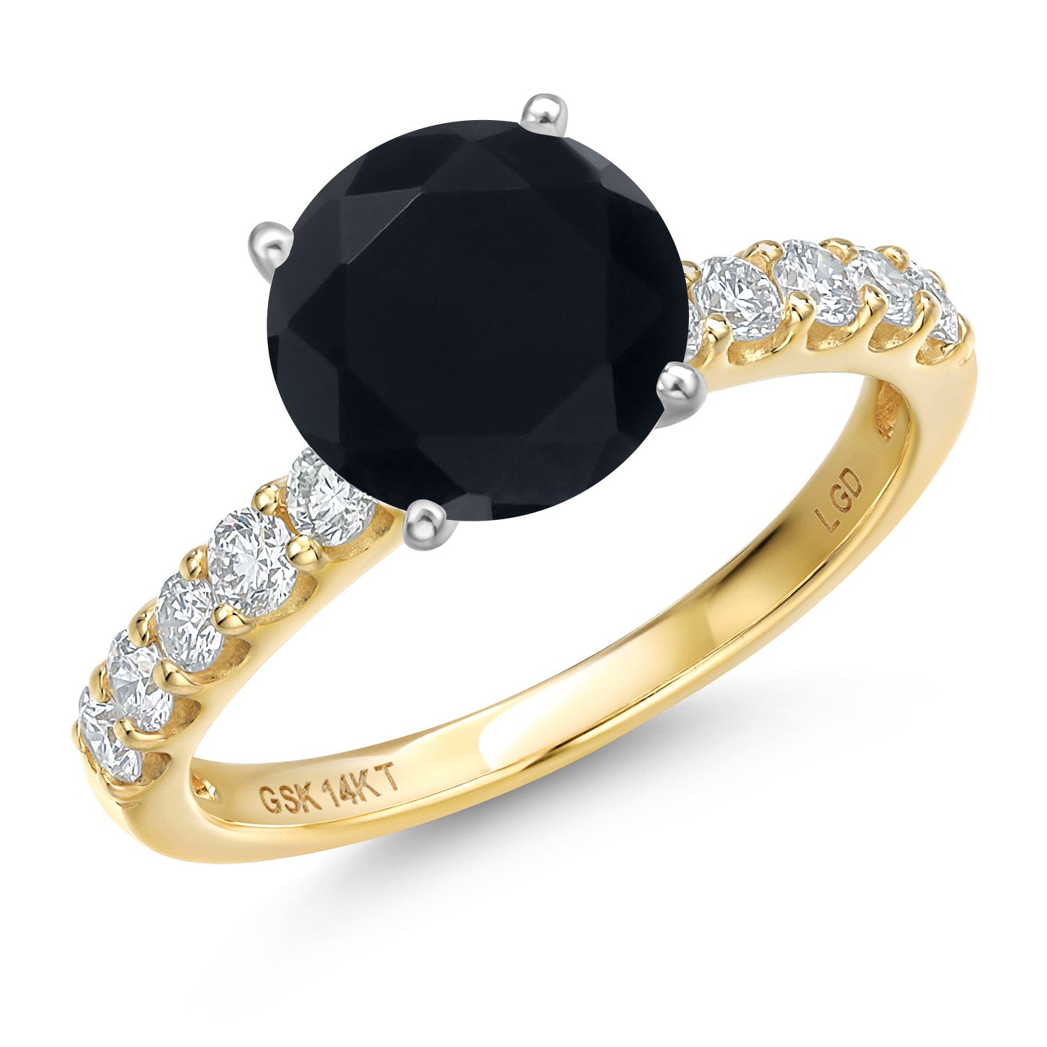 14K Two Tone Gold Black Onyx and Lab Grown Diamond Engagement Ring For Women | 1.66 Cttw | Round 7MM | Gemstone December Birthstone | Available in Size 5,6,7,8,9