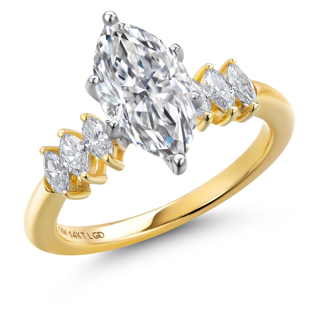 Gem Stone King 1.42 to 5.42 Cttw IGI Certified Lab Grown Diamond 2-Tone 14K White and Yellow Gold Engagement Ring For Women | Marquise Cut | D-E Color | VS1-VS2 Clarity