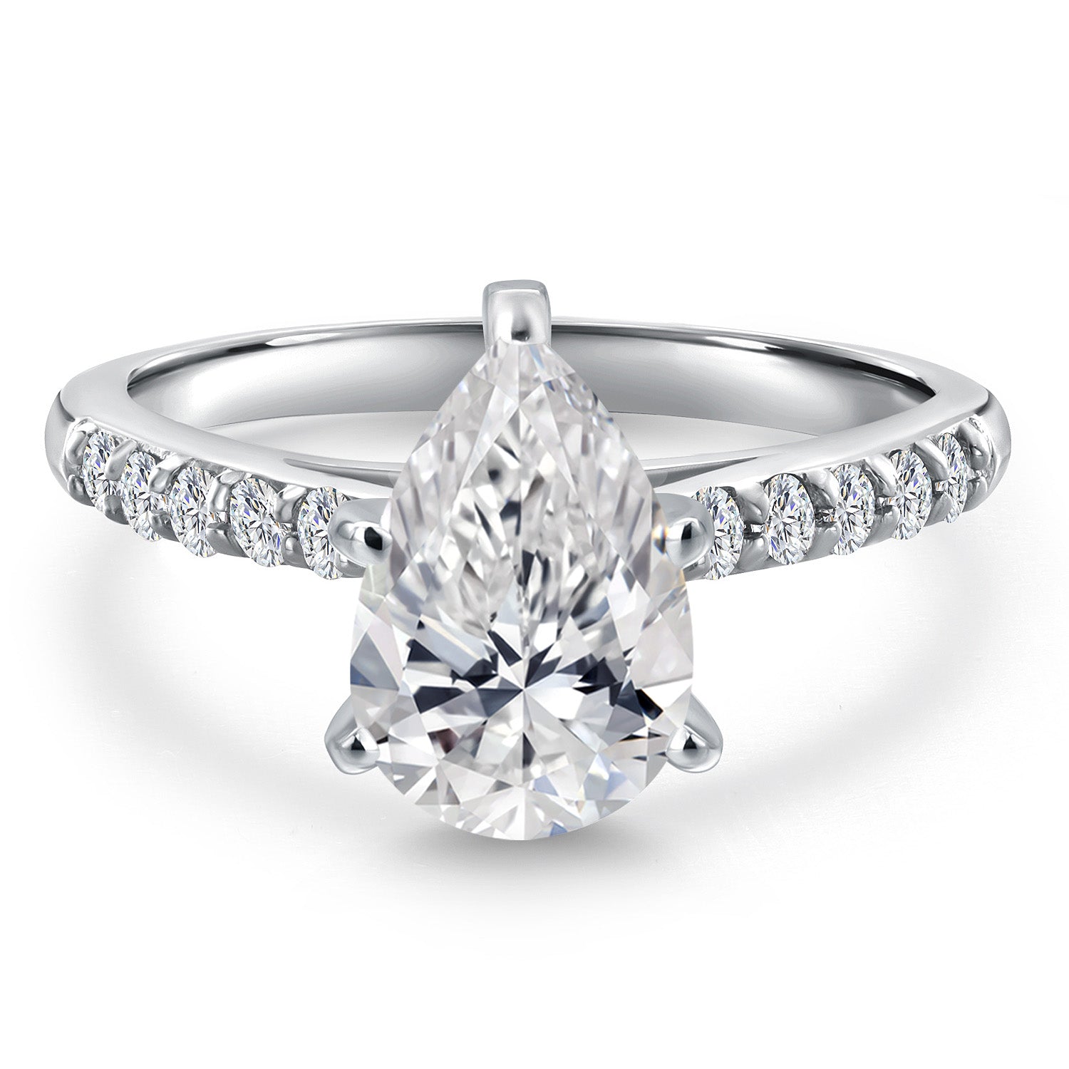 1.20 Cttw IGI Certified Lab Grown Diamond in 10K White Gold Engagement Ring for Women | 1.00 Ct Pear Shape Center | F-G Color | VS1 Clarity | Available In Size 5, 6, 7, 8, 9