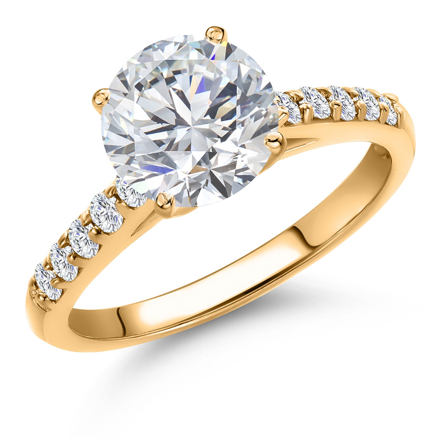 2.20 Cttw IGI Certified Lab Grown Diamond in 10K Yellow Gold Ring Engagement Ring for Women | 2.00 Ct Round Cut Center | F-G Color | VS1 Clarity | Available In Size 5, 6, 7, 8, 9