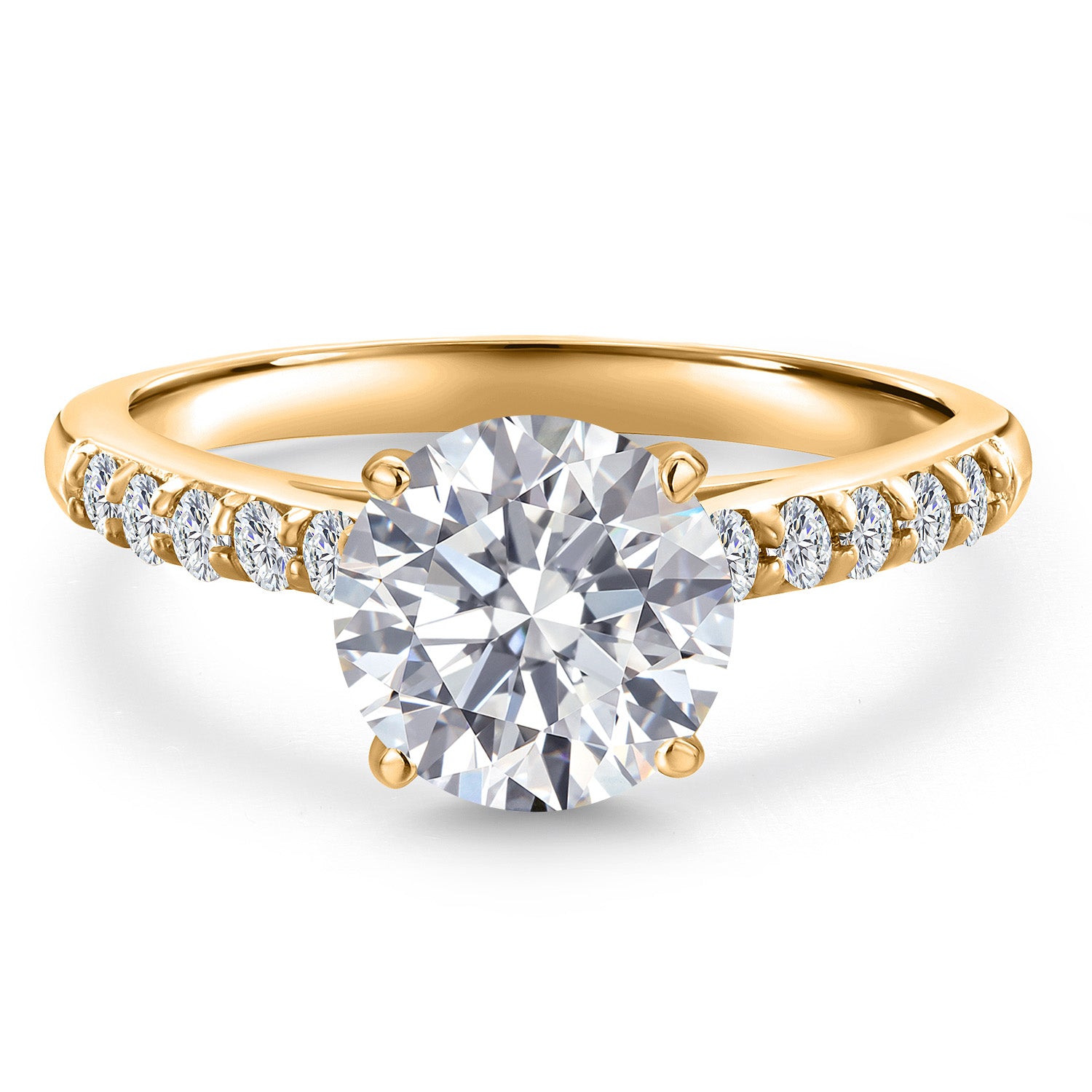 2.20 Cttw IGI Certified Lab Grown Diamond in 10K Yellow Gold Ring Engagement Ring for Women | 2.00 Ct Round Cut Center | F-G Color | VS1 Clarity | Available In Size 5, 6, 7, 8, 9