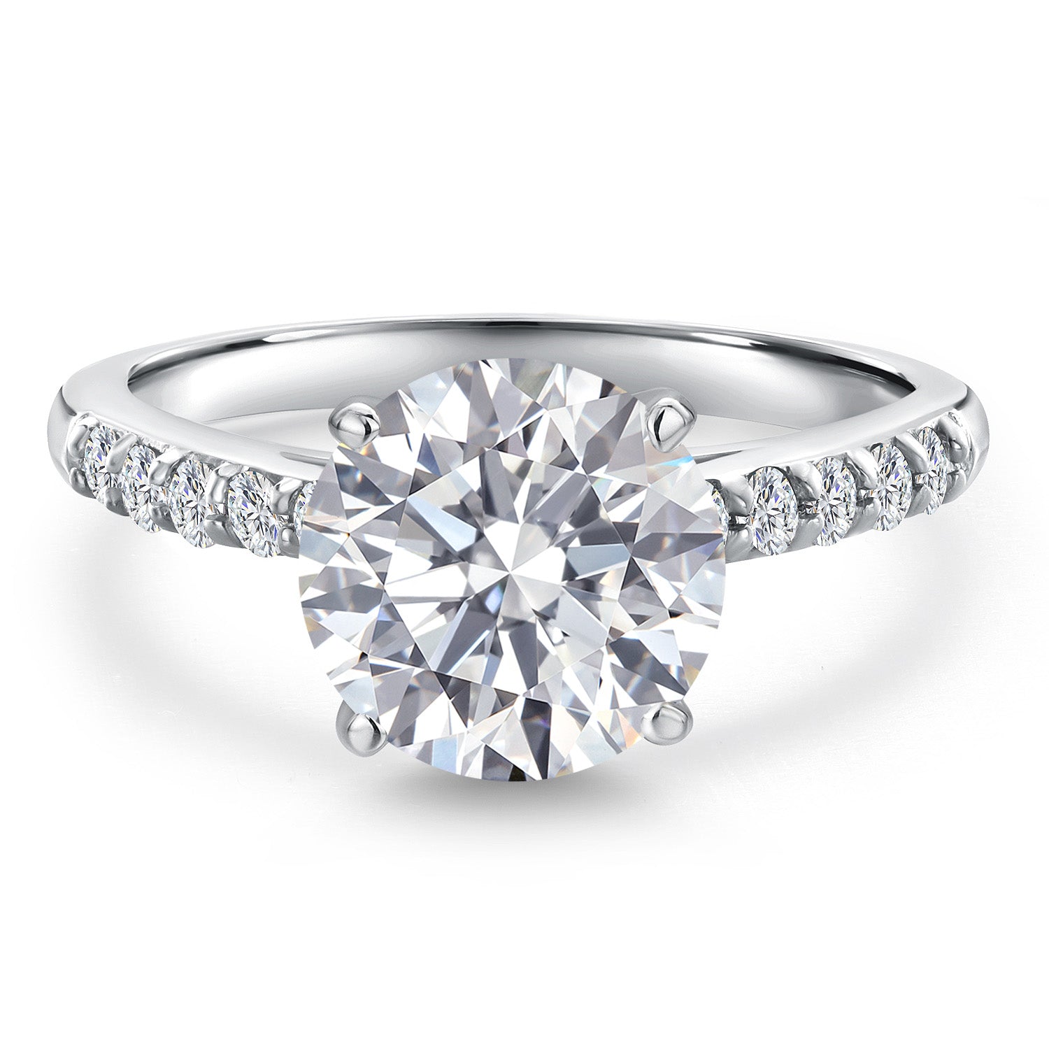 3.20 Cttw IGI Certified Lab Grown Diamond in 10K White Gold Engagement Ring for Women | 3.00 Ct Round Cut Center | F-G Color | VS1 Clarity | Available In Size 5, 6, 7, 8, 9