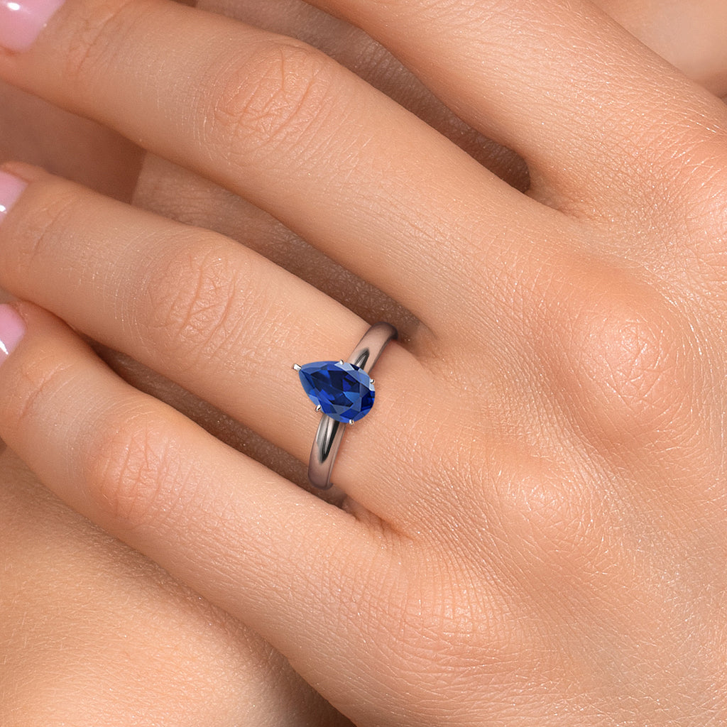 Blue Created Sapphire - September_7_Ring in 10K White Gold