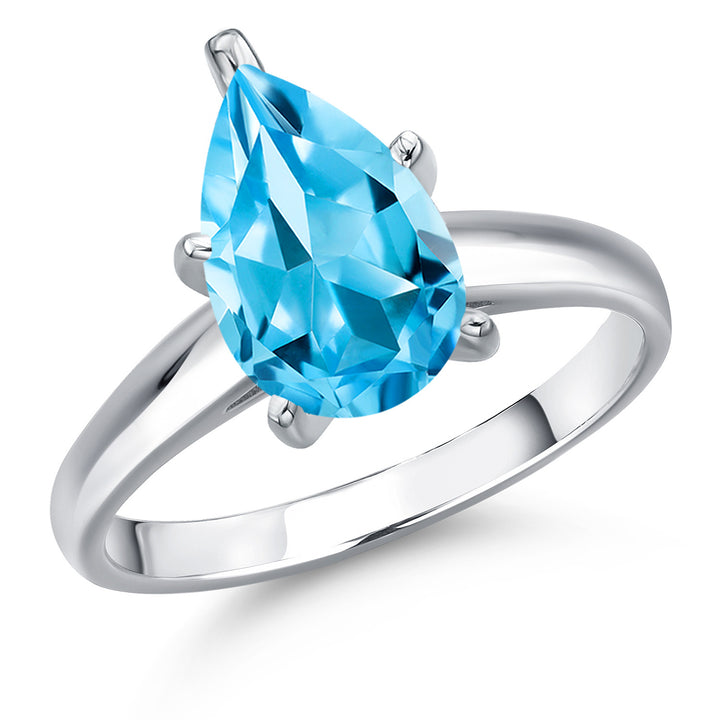 Swiss Blue Topaz - November_6_Ring in 10K White Gold