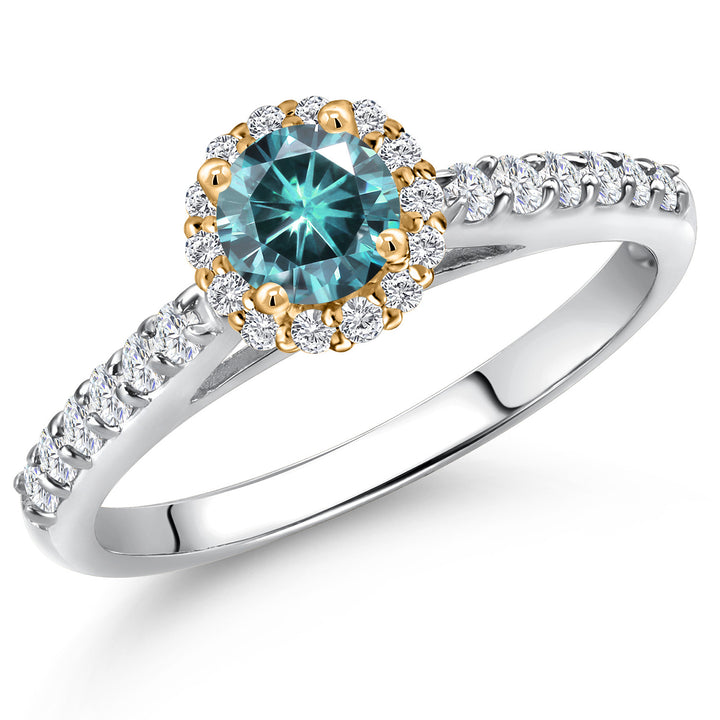 Blue Moissanite - April_5_Ring in 10K Two Tone Gold