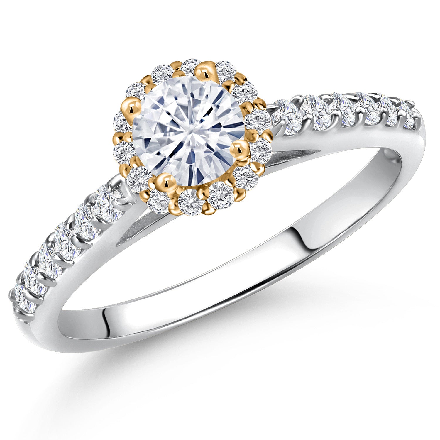 10K Two Tone Gold Forever One DEF Moissanite From Charles & Colvard and Lab Grown Diamond Engagement Ring For Women | 0.79 Cttw | Round 5MM | Gemstone Birthstone | Available in Size 5,6,7,8,9