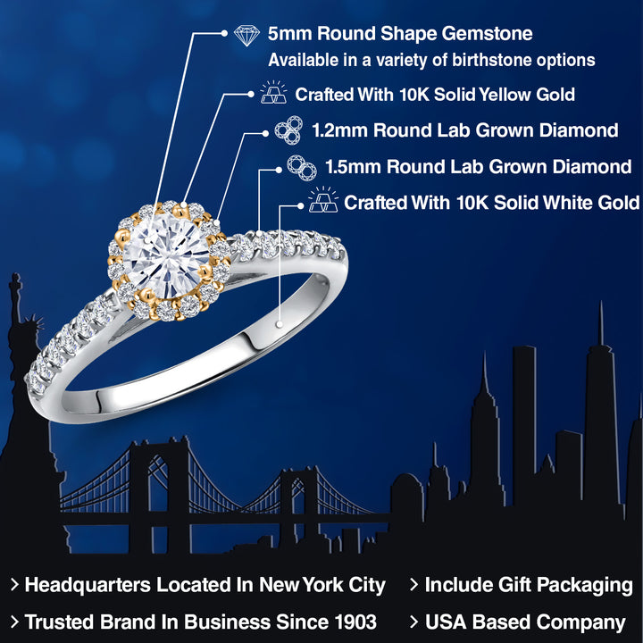 10K Two Tone Gold Forever One DEF Moissanite From Charles & Colvard and Lab Grown Diamond Engagement Ring For Women | 0.79 Cttw | Round 5MM | Gemstone Birthstone | Available in Size 5,6,7,8,9