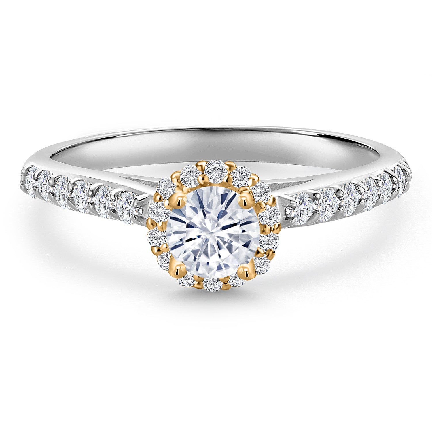 10K Two Tone Gold Forever One DEF Moissanite From Charles & Colvard and Lab Grown Diamond Engagement Ring For Women | 0.79 Cttw | Round 5MM | Gemstone Birthstone | Available in Size 5,6,7,8,9