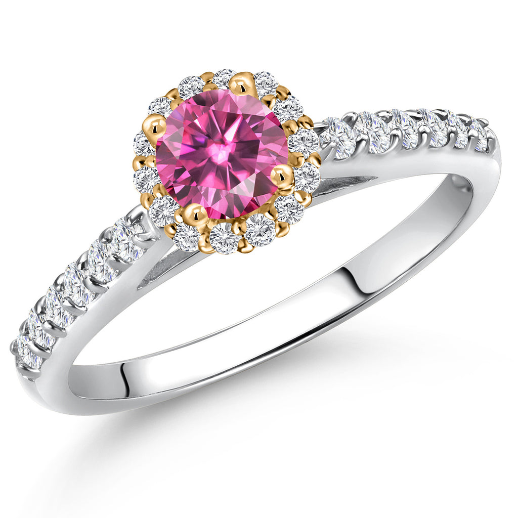 Pink Moissanite - April_7_Ring in 10K Two Tone Gold