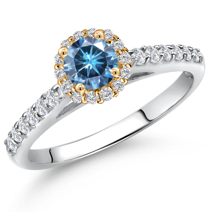 Persian Blue Moissanite - April_5_Ring in 10K Two Tone Gold