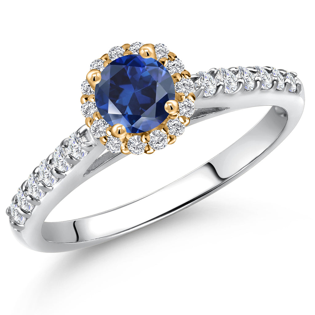 Blue Created Sapphire - September_7_Ring in 10K Two Tone Gold