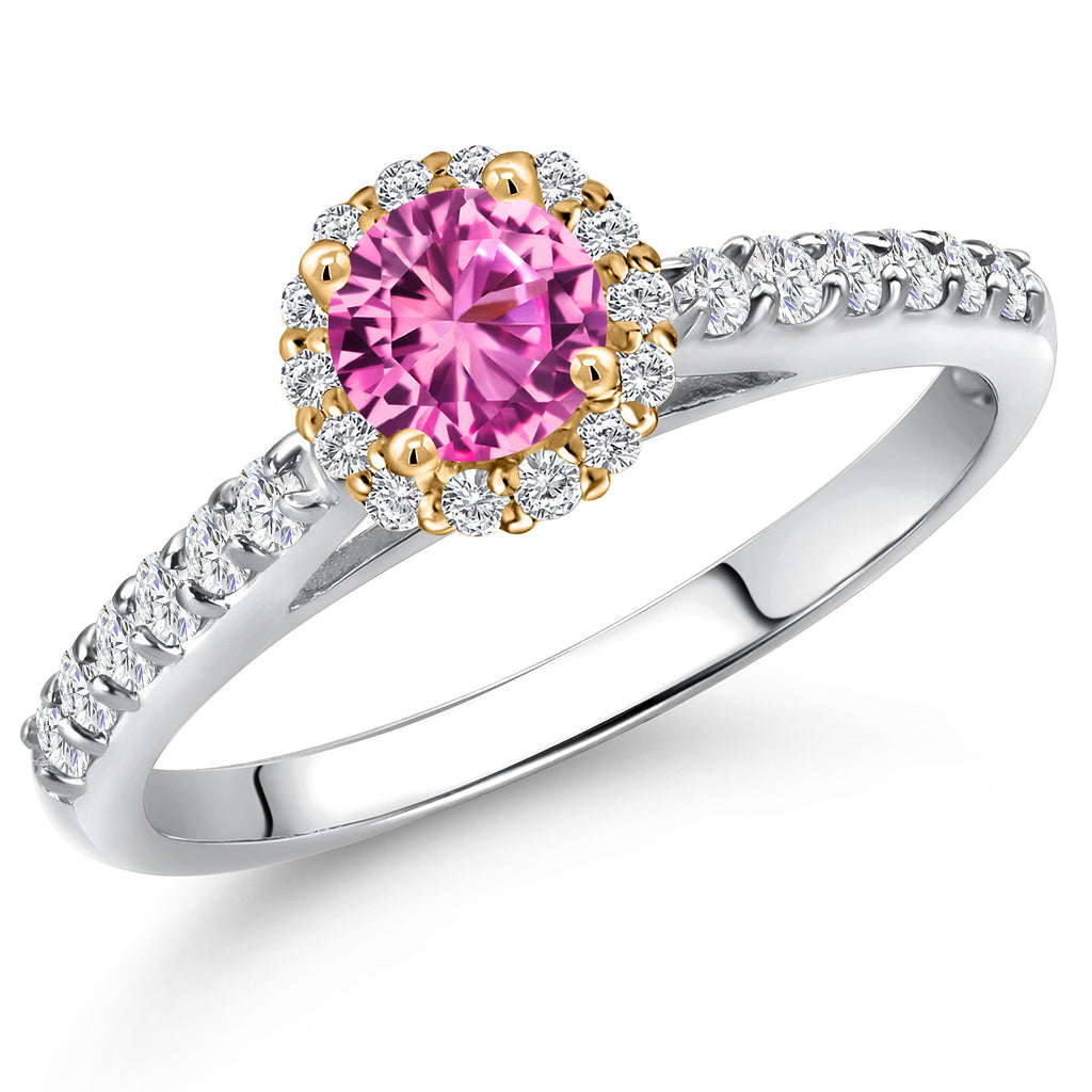 Pink Created Sapphire - September_9_Ring in 10K Two Tone Gold