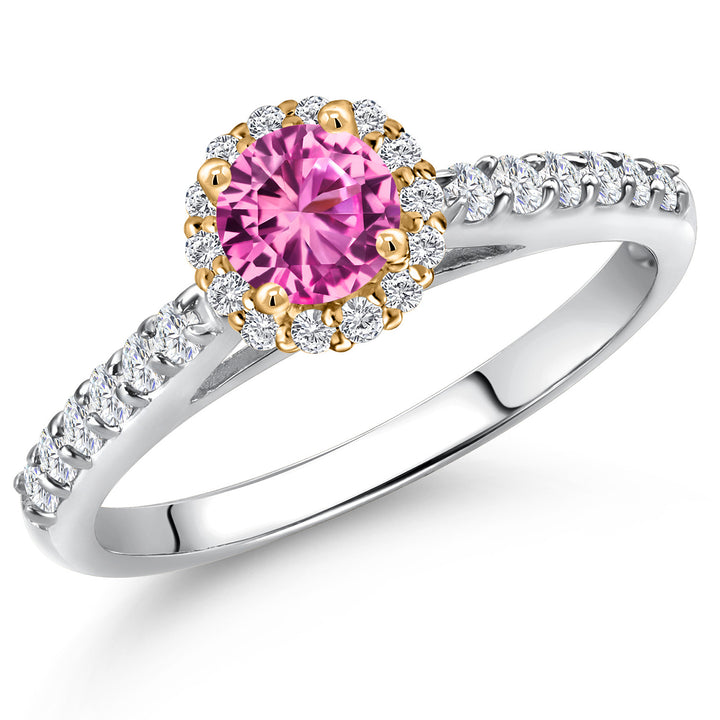 Pink Created Sapphire - September_9_Ring in 10K Two Tone Gold