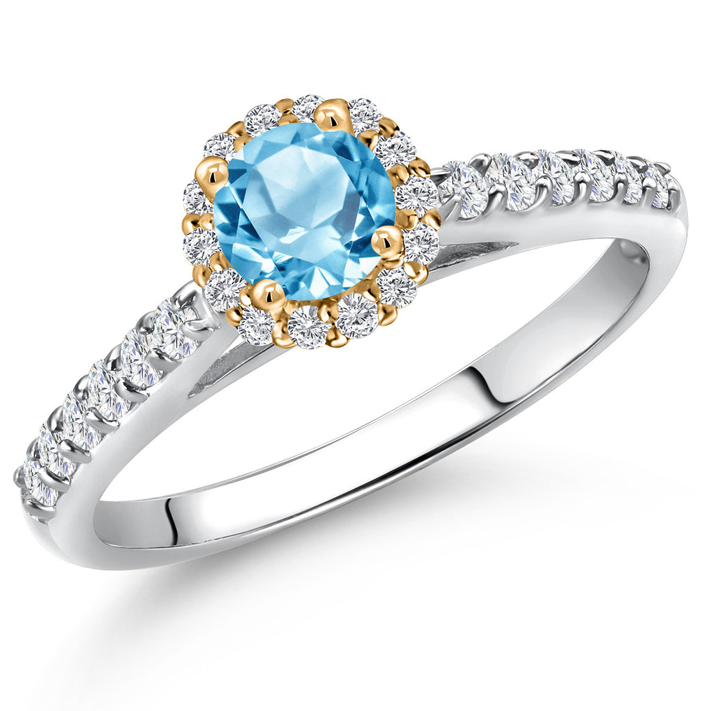 Swiss Blue Topaz - November_8_Ring in 10K Two Tone Gold