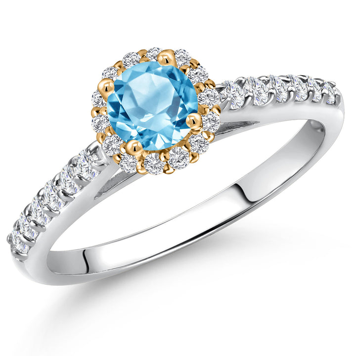 Swiss Blue Topaz - November_5_Ring in 10K Two Tone Gold