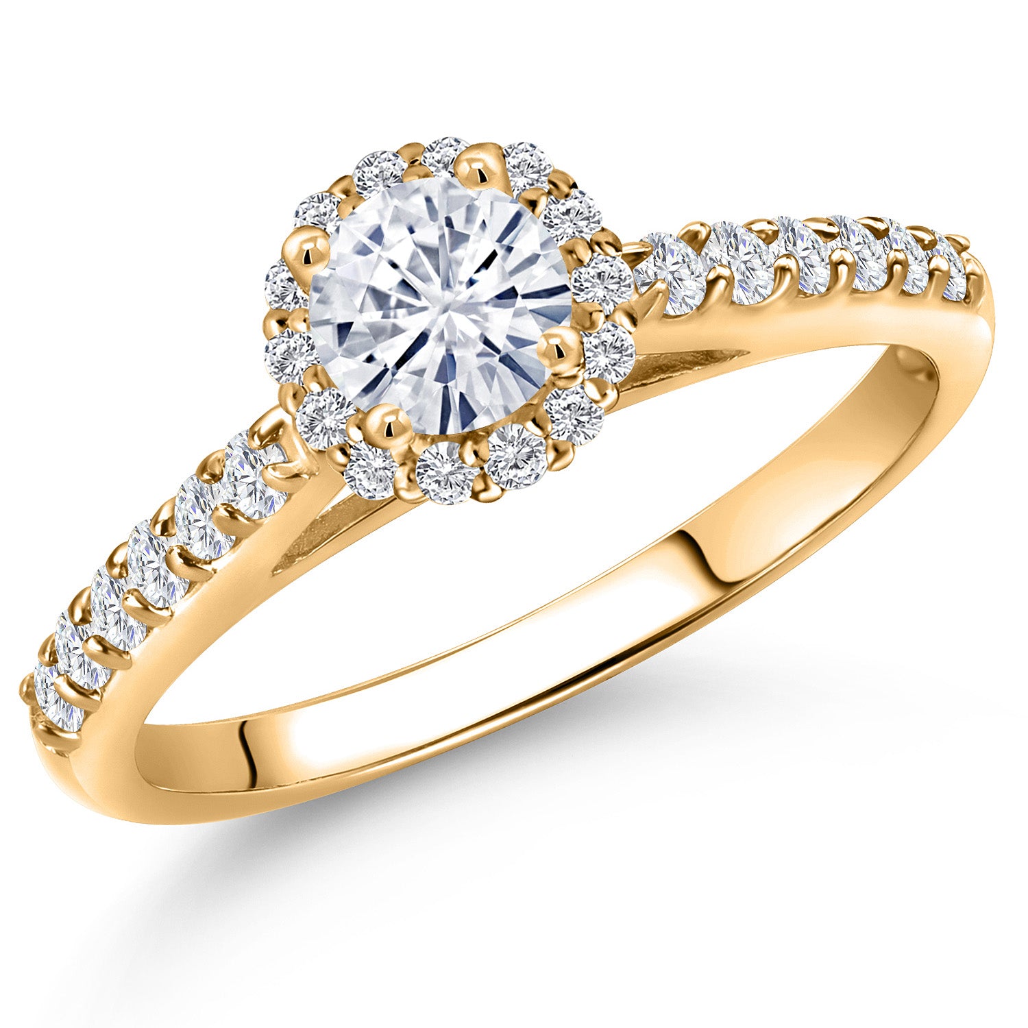 10K Yellow Gold Forever One DEF Moissanite From Charles & Colvard and Lab Grown Diamond Engagement Ring For Women | 0.79 Cttw | Round 5MM | Gemstone Birthstone | Available in Size 5,6,7,8,9