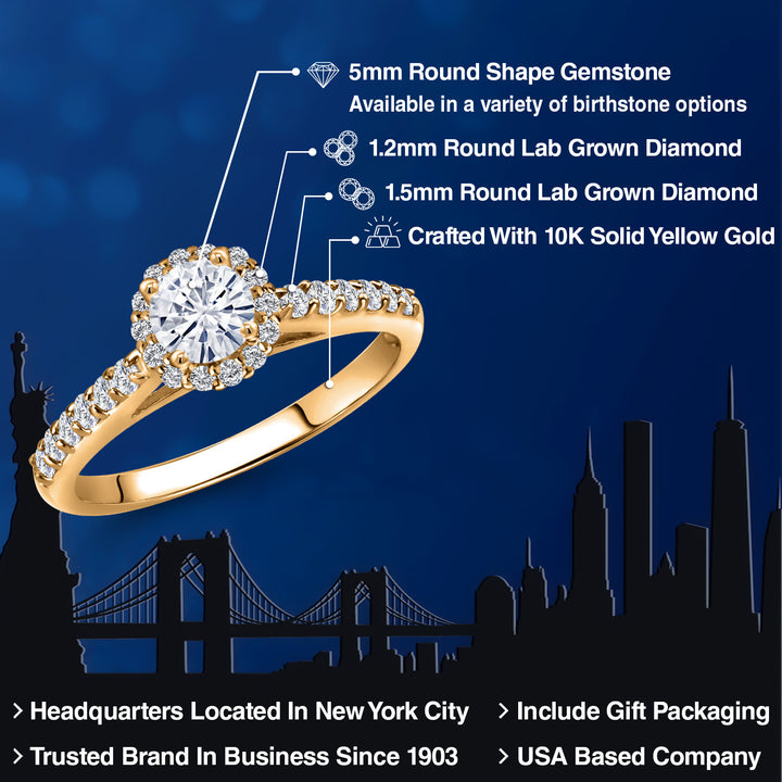 10K Yellow Gold Forever One DEF Moissanite From Charles & Colvard and Lab Grown Diamond Engagement Ring For Women | 0.79 Cttw | Round 5MM | Gemstone Birthstone | Available in Size 5,6,7,8,9