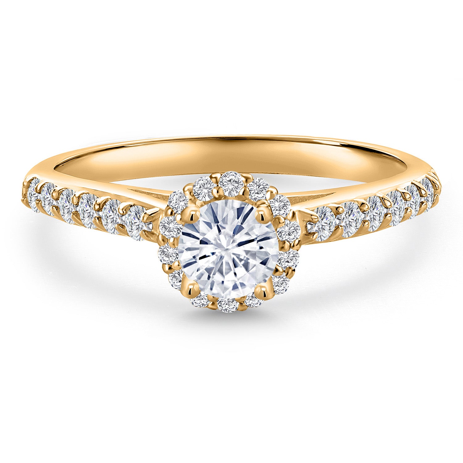 10K Yellow Gold Forever One DEF Moissanite From Charles & Colvard and Lab Grown Diamond Engagement Ring For Women | 0.79 Cttw | Round 5MM | Gemstone Birthstone | Available in Size 5,6,7,8,9