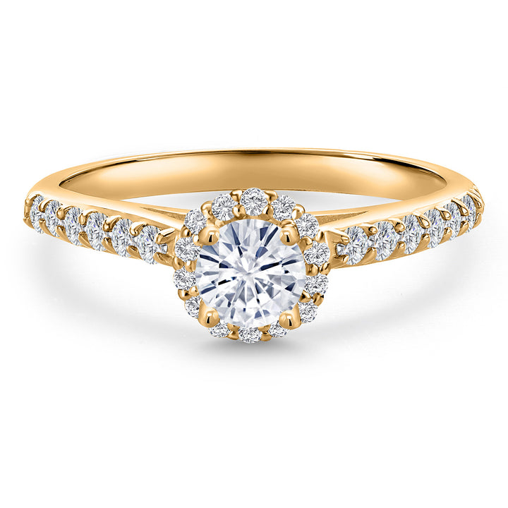 10K Yellow Gold Forever One DEF Moissanite From Charles & Colvard and Lab Grown Diamond Engagement Ring For Women | 0.79 Cttw | Round 5MM | Gemstone Birthstone | Available in Size 5,6,7,8,9