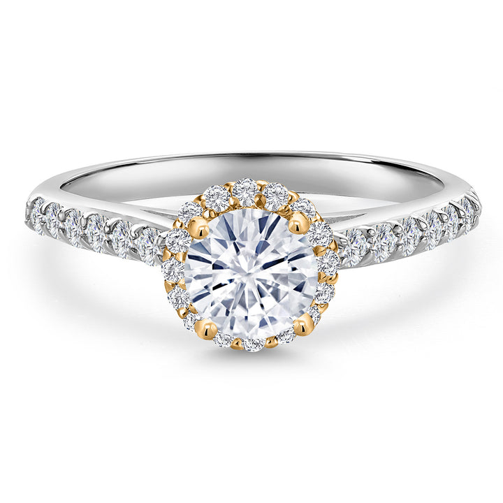 10K Two Tone Gold Forever One GHI Moissanite From Charles & Colvard and Lab Grown Diamond Engagement Ring For Women | 1.11 Cttw | Round 6MM | Gemstone Birthstone | Available in Size 5,6,7,8,9