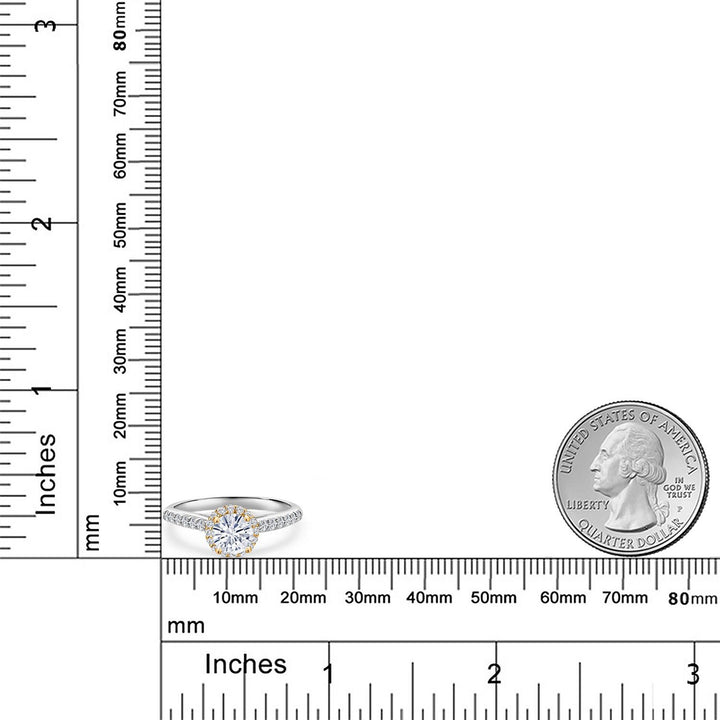 10K Two Tone Gold Forever One GHI Moissanite From Charles & Colvard and Lab Grown Diamond Engagement Ring For Women | 1.11 Cttw | Round 6MM | Gemstone Birthstone | Available in Size 5,6,7,8,9