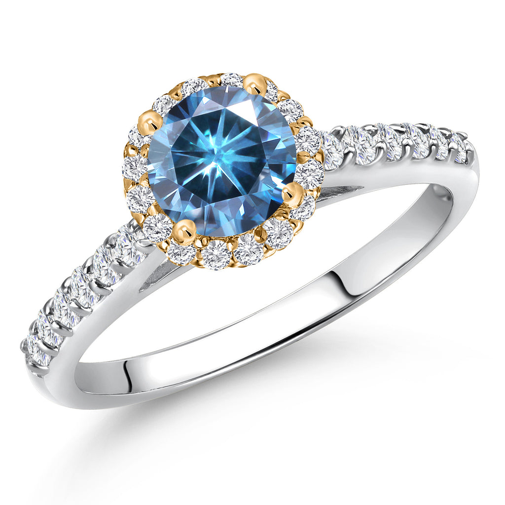 Persian Blue Moissanite - April_9_Ring in 10K Two Tone Gold