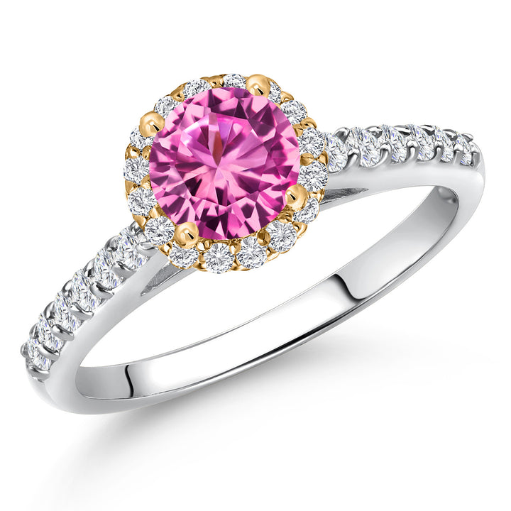 Pink Created Sapphire - September_5_Ring in 10K Two Tone Gold