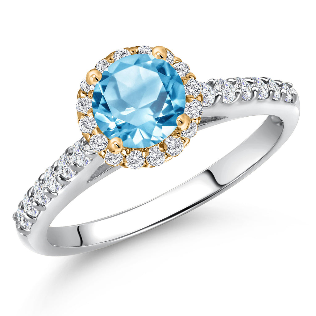 Swiss Blue Topaz - November_6_Ring in 10K Two Tone Gold