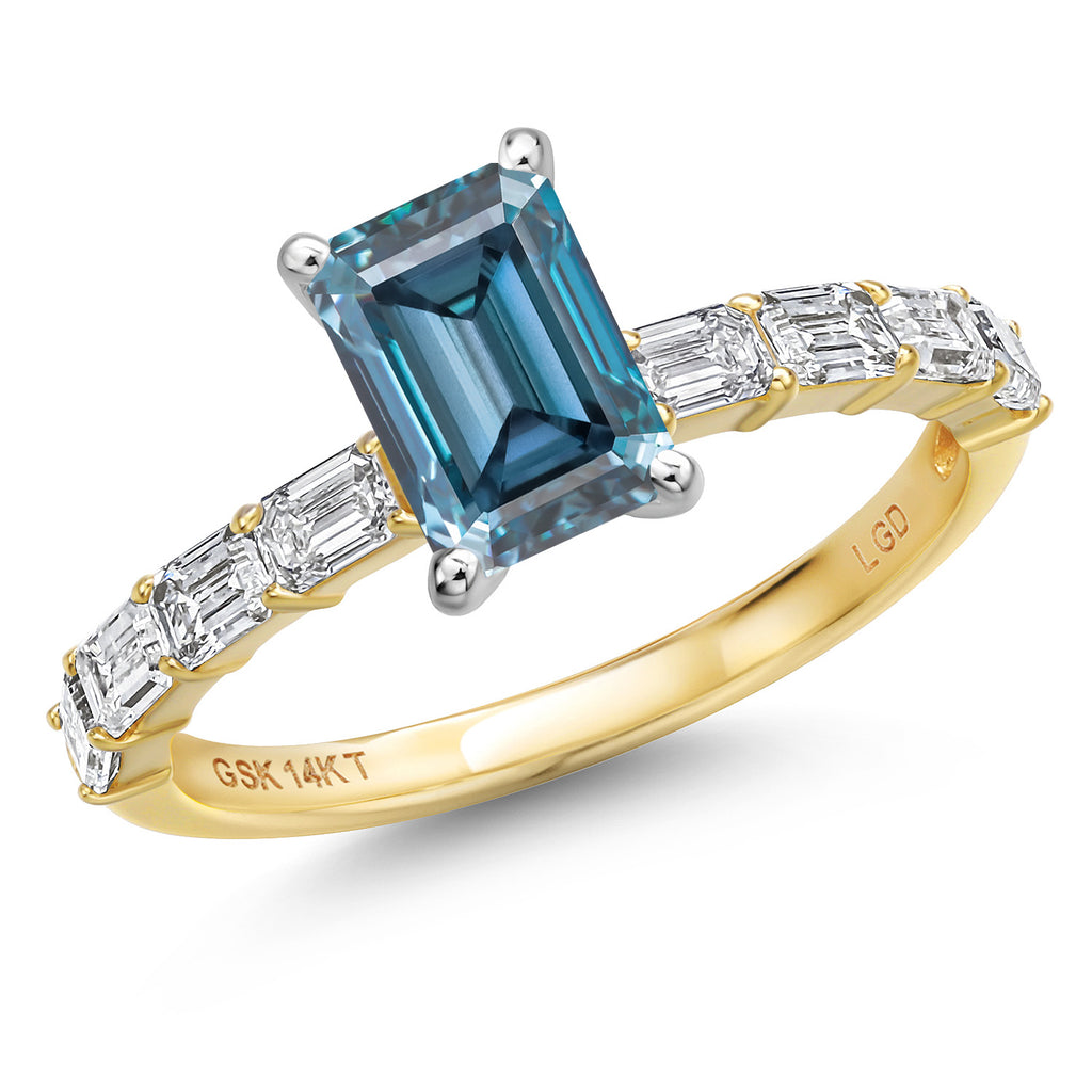 Persian Blue Moissanite - April_8_Ring in 14K Two Tone Gold
