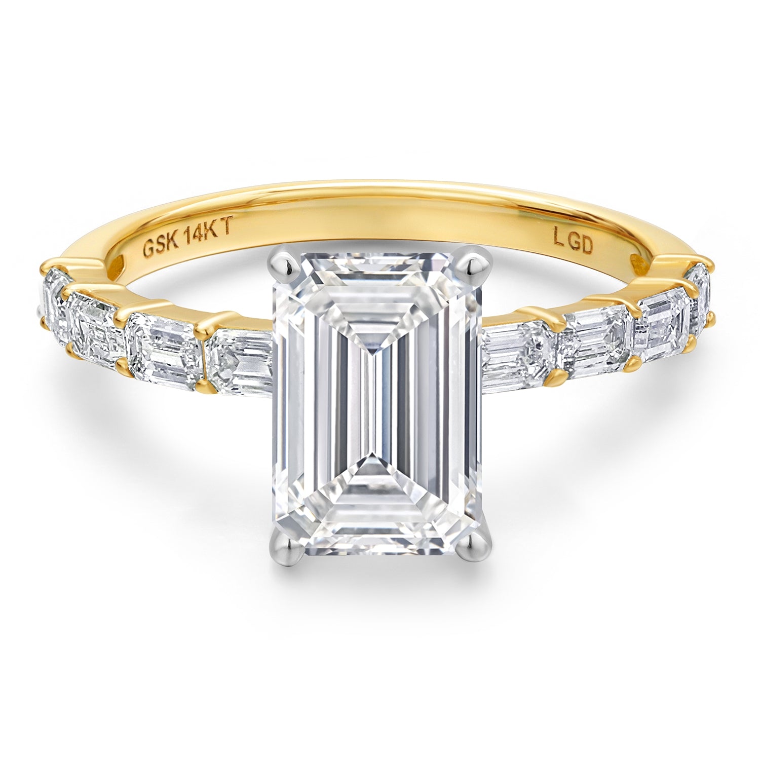 14K Two Tone Gold IGI Certified Lab Grown Diamond Engagement Ring For Women | 3.72 Cttw | Center 3 Ct Emerald Cut | F-G Color | VS1 Clarity | Available in Size 5, 6, 7, 8, 9