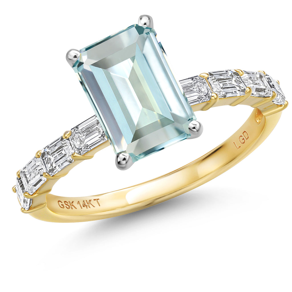 Created Aquamarine - March_9_Ring in 14K Two Tone Gold