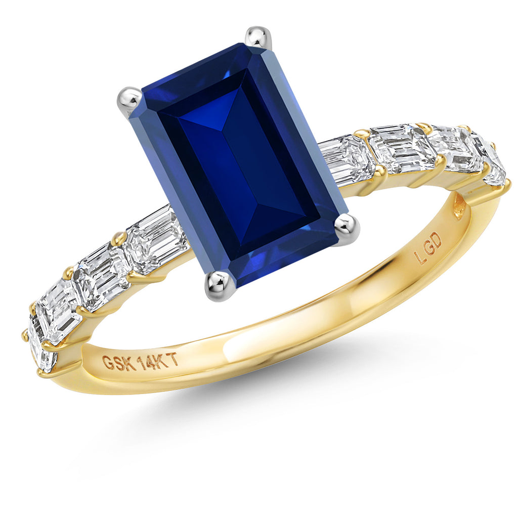 Blue Created Sapphire - September_7_Ring in 14K Two Tone Gold
