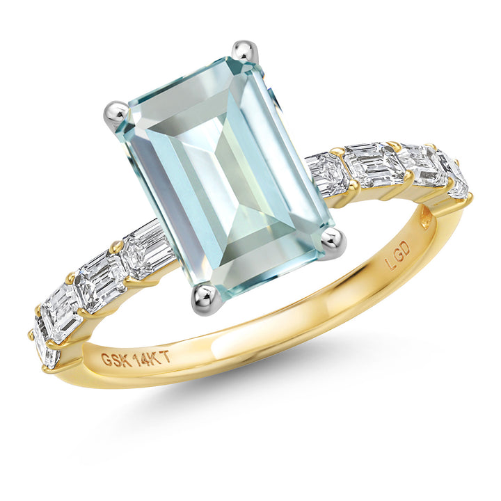 Created Aquamarine - March_5_Ring in 14K Two Tone Gold