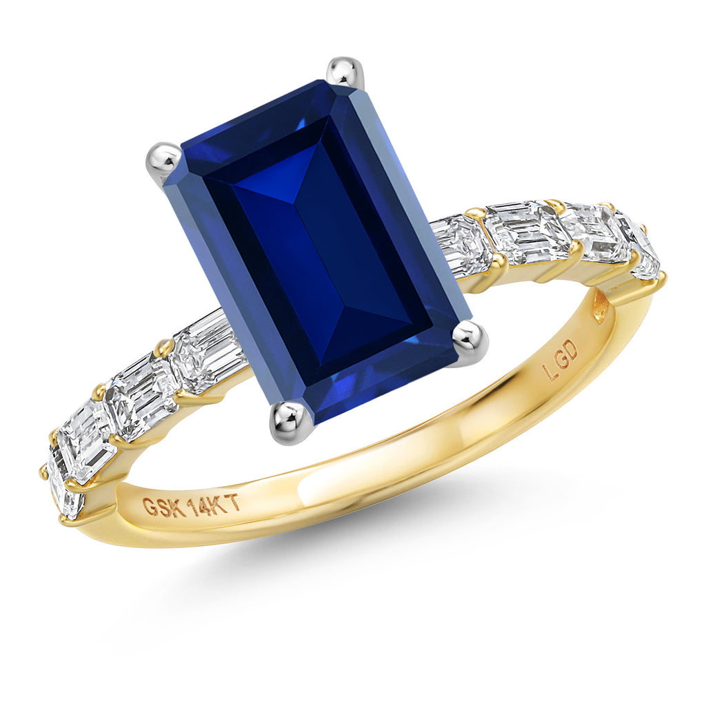 Blue Created Sapphire - September_7_Ring in 14K Two Tone Gold