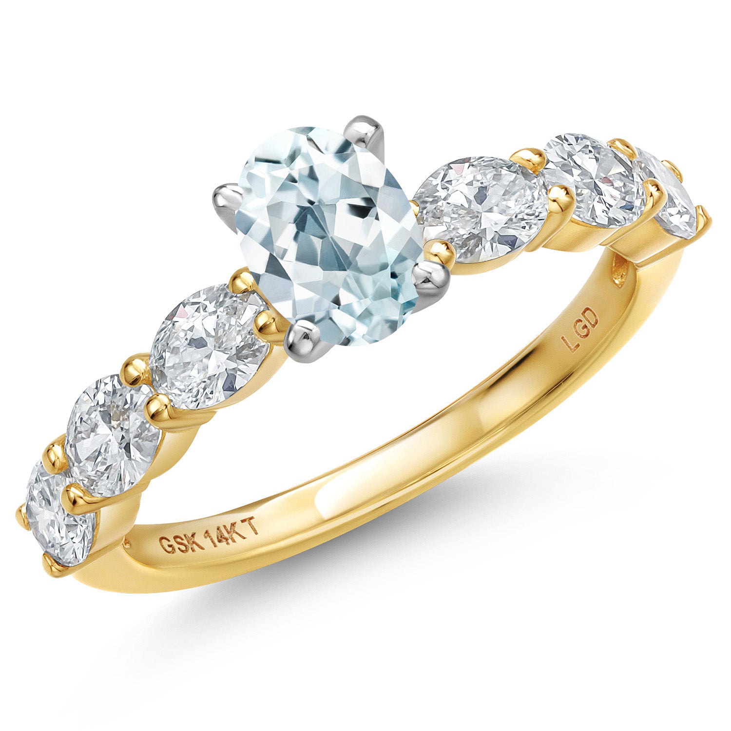 Aquamarine - March_7_Ring in 14K Two Tone Gold