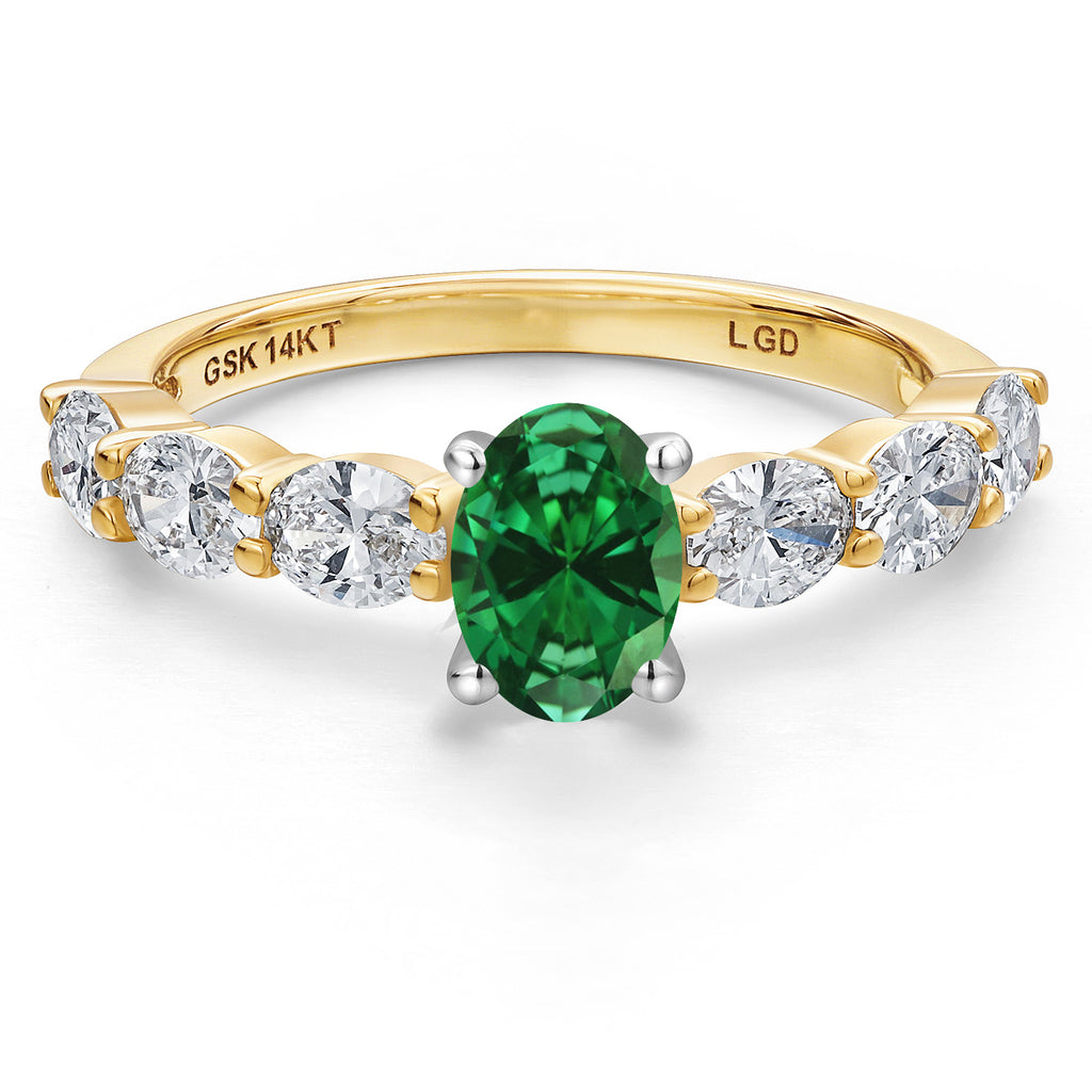 Created Emerald and Lab Grown Diamond_Ring in 14K Two Tone Gold