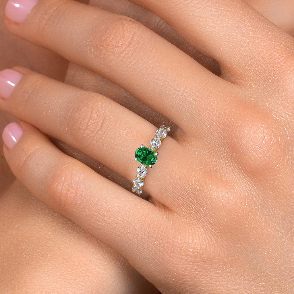 Created Emerald and Lab Grown Diamond_Ring in 14K Two Tone Gold