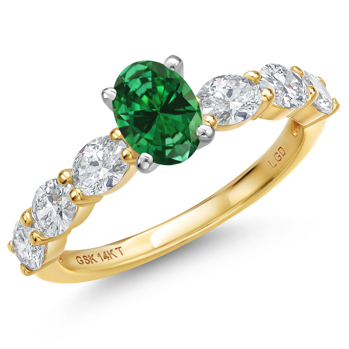 Created Emerald and Lab Grown Diamond_Ring in 14K Two Tone Gold