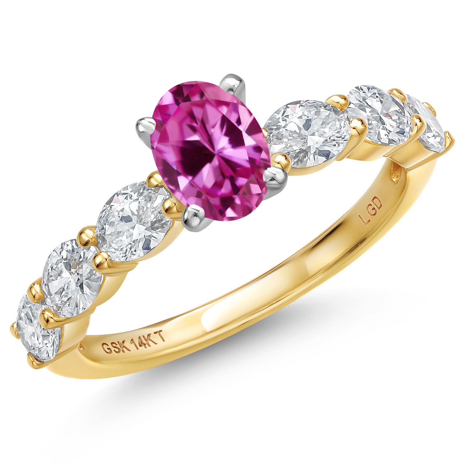 Pink Created Sapphire - September_9_Ring in 14K Two Tone Gold