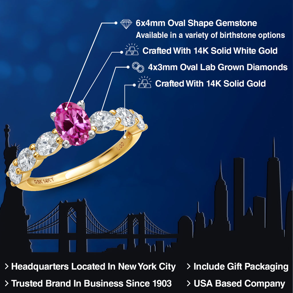 Created Sapphire and Lab Grown Diamond_Ring in 14K Two Tone Gold