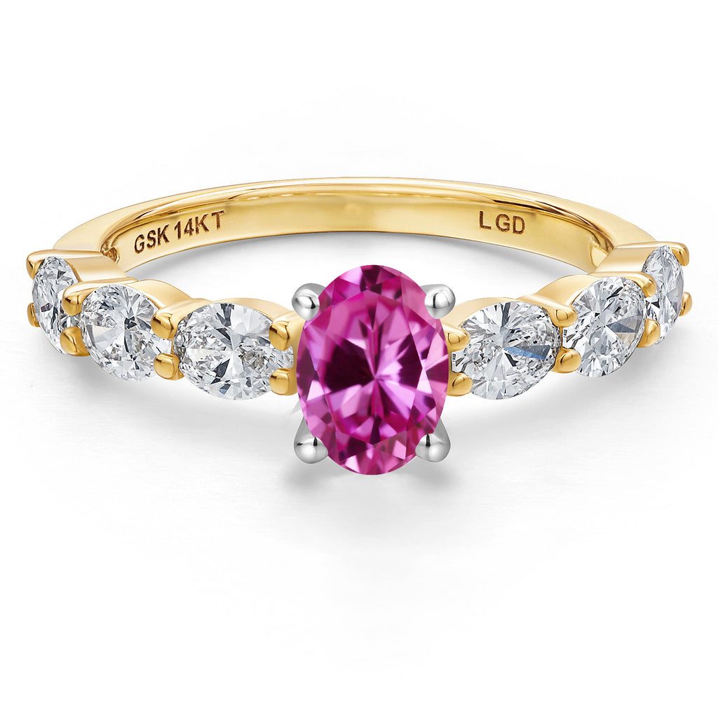 Created Sapphire and Lab Grown Diamond_Ring in 14K Two Tone Gold