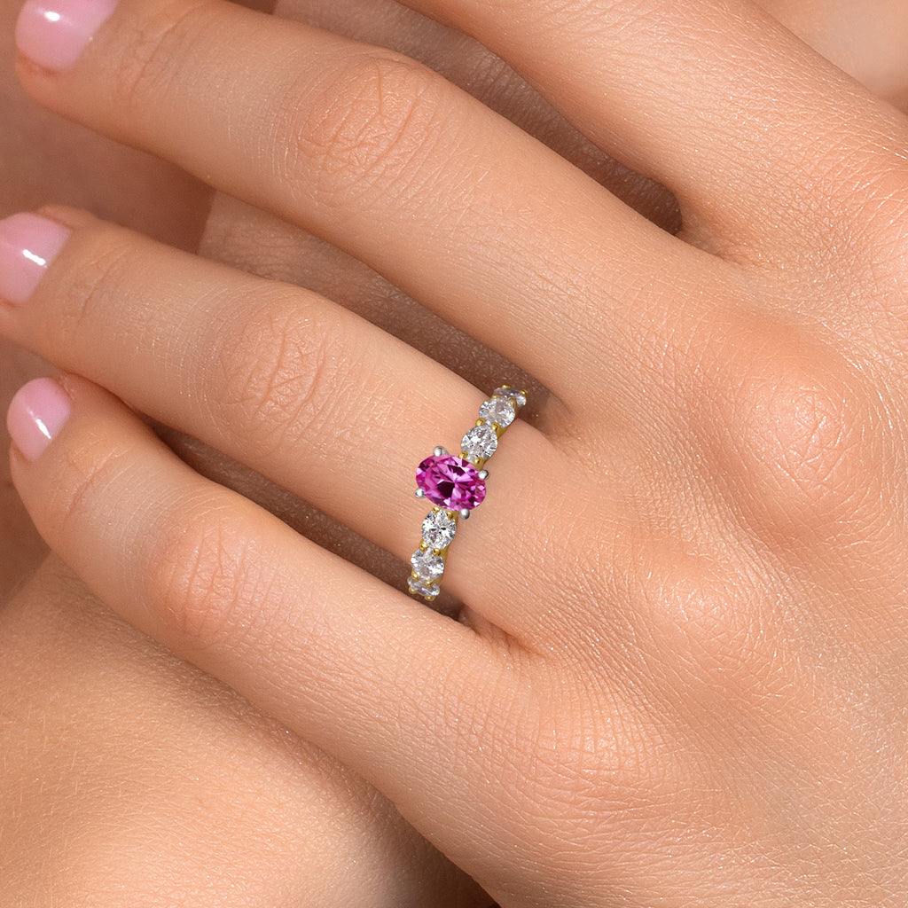 Created Sapphire and Lab Grown Diamond_Ring in 14K Two Tone Gold